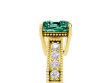 Yellow gold Cushion Cut Green Sapphire Ring with Milgrain Pavé Band and Four-Prong Setting_17