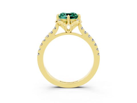 Yellow gold Cushion Cut Green Sapphire Ring with Pavé Band and Floral Prong Setting_3