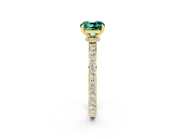 Yellow gold Cushion Cut Green Sapphire Pavé Engagement Ring with Round  Accents and Prong Setting