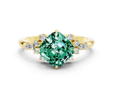 Yellow gold Cushion Cut Green Sapphire Ring with Side Stones and Four-Prong Setting_36