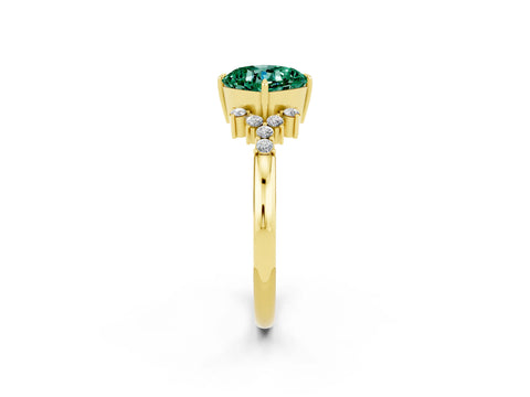 Yellow gold Cushion Cut Green Sapphire Ring with Side Stones and Four-Prong Setting_38