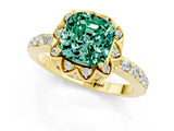 Yellow gold Cushion Cut Green Sapphire Scalloped Halo Engagement Ring with Round Shared Prong Band_25