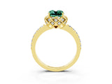 Yellow gold Cushion Cut Green Sapphire Scalloped Halo Engagement Ring with Round Shared Prong Band_27