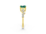Yellow gold Cushion Cut Green Sapphire Scattered Round Accent Ring with Prong Setting_26