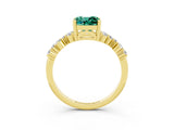 Yellow gold Cushion Cut Green Sapphire Scattered Round Accent Ring with Prong Setting_27