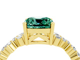 Yellow gold Cushion Cut Green Sapphire Scattered Round Accent Ring with Prong Setting_28