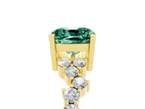 Yellow gold Cushion Cut Green Sapphire Scattered Round Accent Ring with Prong Setting_29