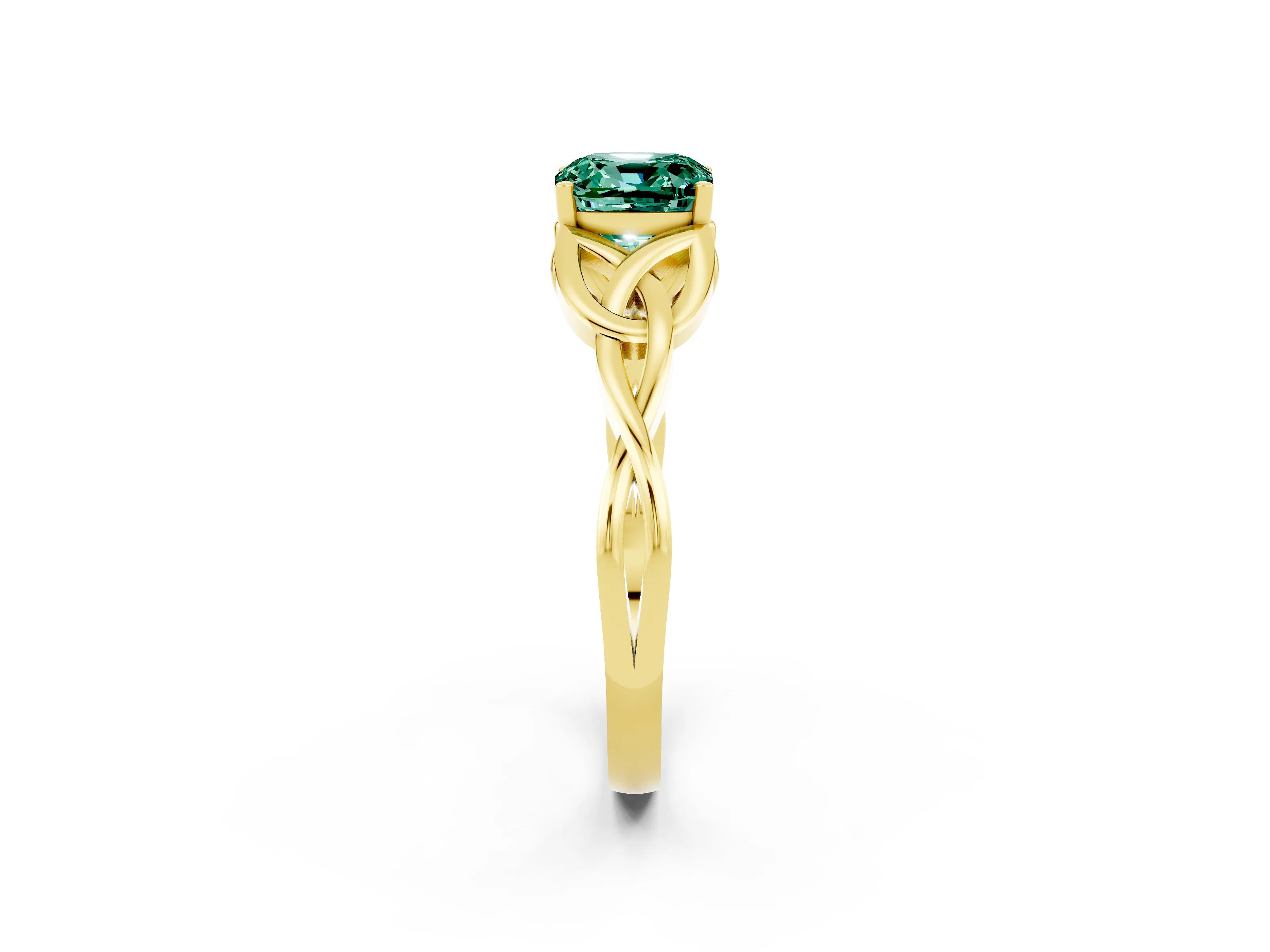 Yellow gold Cushion Cut Green Sapphire Solitaire Celtic Knot Ring with Four-Prong Setting_14