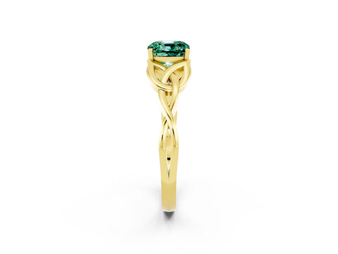 Yellow gold Cushion Cut Green Sapphire Solitaire Celtic Knot Ring with Four-Prong Setting_14