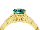 Yellow gold Cushion Cut Green Sapphire Solitaire Celtic Knot Ring with Four-Prong Setting_16