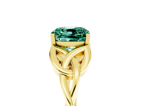 Yellow gold Cushion Cut Green Sapphire Solitaire Celtic Knot Ring with Four-Prong Setting_17