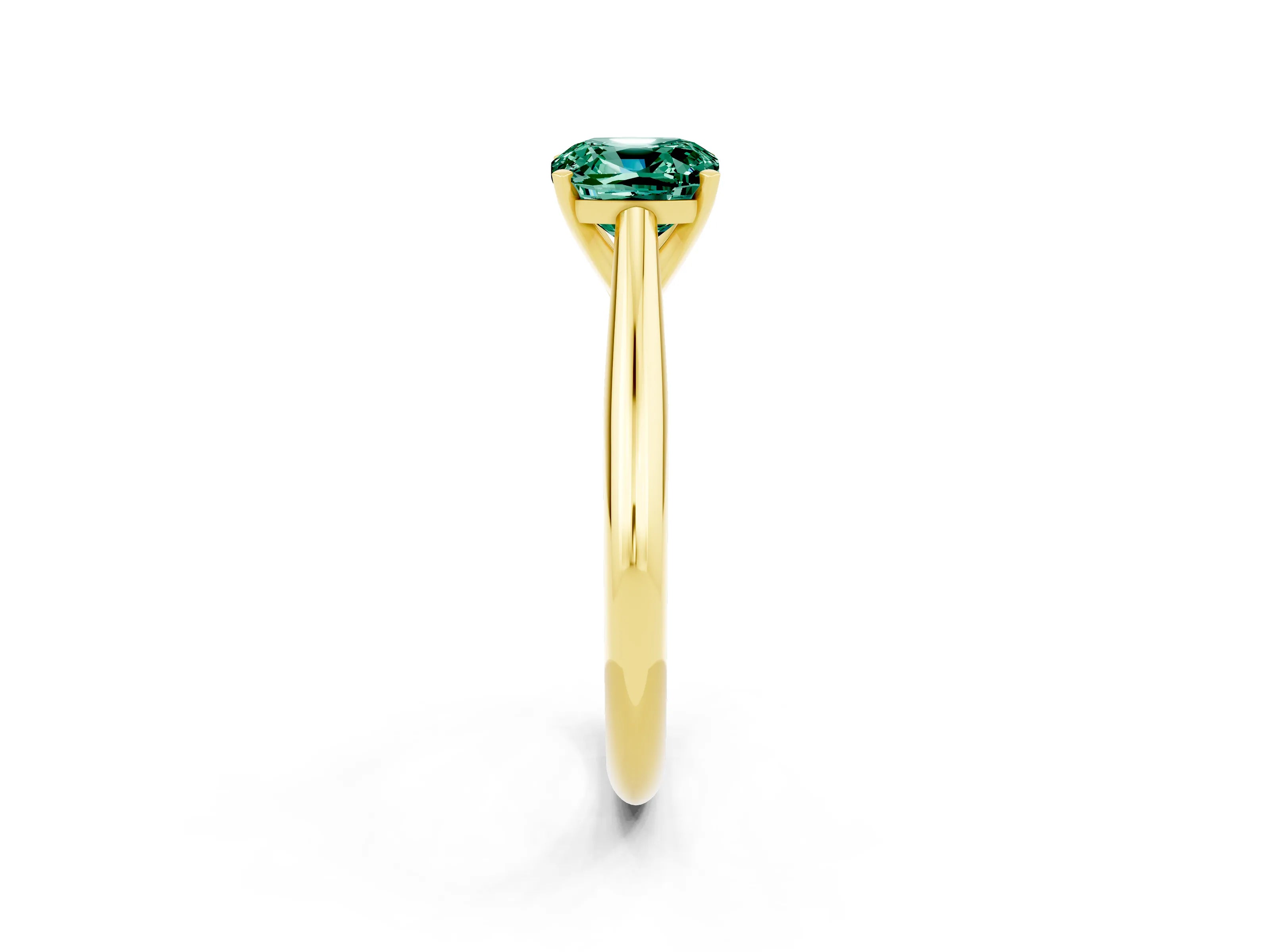 Yellow gold Cushion Cut Green Sapphire Solitaire Engagement Ring with Cathedral Setting and Four-Prong Mount_14