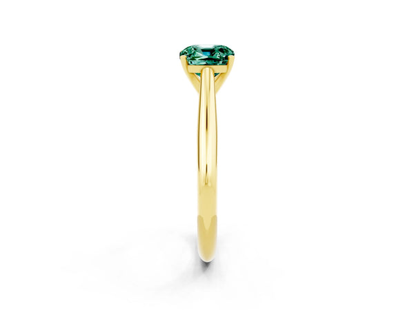 Yellow gold Cushion Cut Green Sapphire Solitaire Engagement Ring with Cathedral Setting and Four-Prong Mount