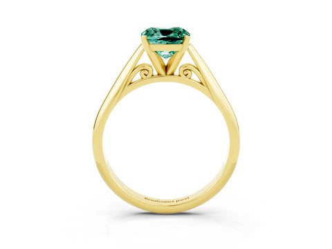 Yellow gold Cushion Cut Green Sapphire Solitaire Engagement Ring with Cathedral Setting and Four-Prong Mount_15