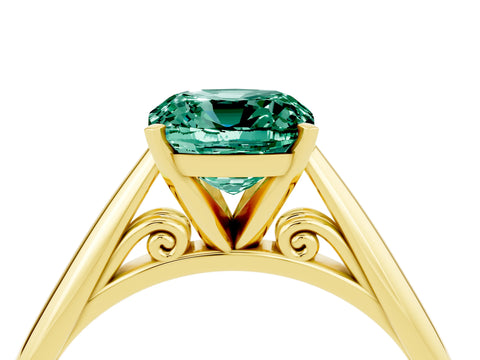 Yellow gold Cushion Cut Green Sapphire Solitaire Engagement Ring with Cathedral Setting and Four-Prong Mount_16
