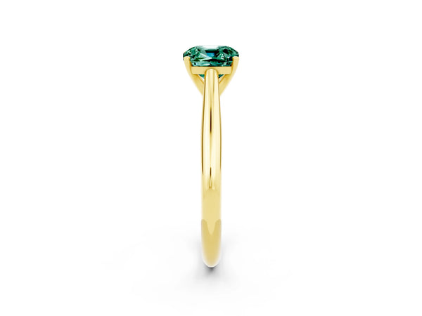 Yellow gold Cushion Cut Green Sapphire Solitaire Engagement Ring with Cathedral Setting and Four-Prong Mount