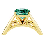 Yellow gold Cushion Cut Green Sapphire Solitaire Engagement Ring with Cathedral Setting and Four-Prong Mount_28