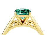 Yellow gold Cushion Cut Green Sapphire Solitaire Engagement Ring with Cathedral Setting and Four-Prong Mount_70
