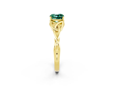 Yellow gold Cushion Cut Green Sapphire Solitaire Engagement Ring with Celtic Knot Band and Four-Prong Setting_2