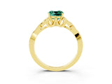 Yellow gold Cushion Cut Green Sapphire Solitaire Engagement Ring with Celtic Knot Band and Four-Prong Setting_3