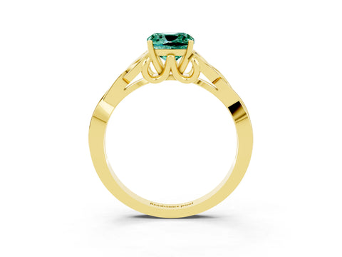 Yellow gold Cushion Cut Green Sapphire Solitaire Engagement Ring with Celtic Knot Band and Four-Prong Setting_3