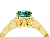 Yellow gold Cushion Cut Green Sapphire Solitaire Engagement Ring with Celtic Knot Band and Four-Prong Setting_4