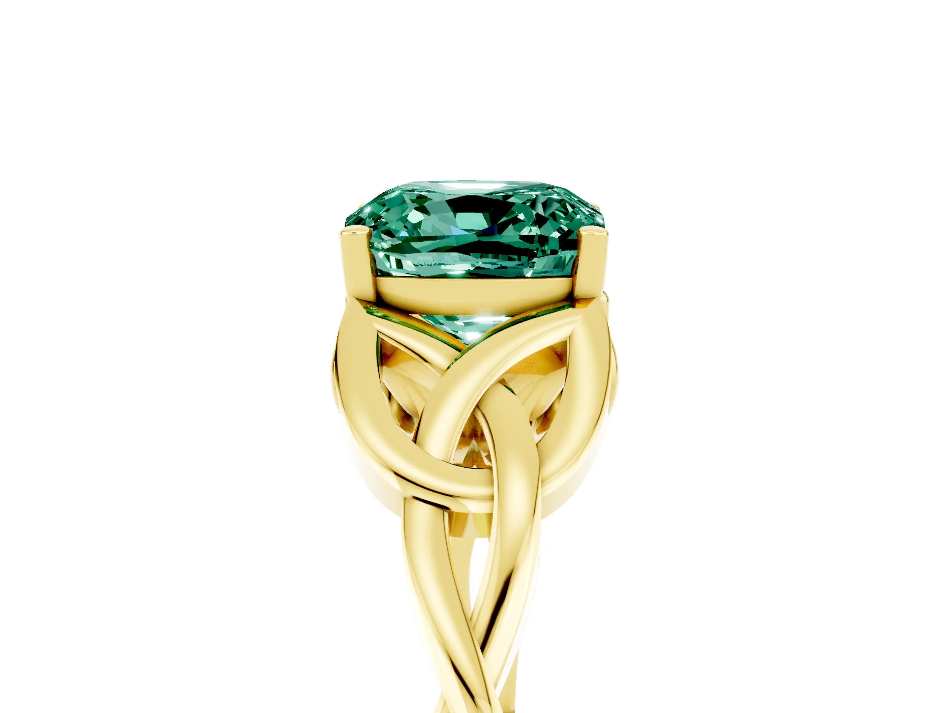 Yellow gold Cushion Cut Green Sapphire Solitaire Engagement Ring with Celtic Knot Band and Four-Prong Setting_5