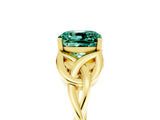 Yellow gold Cushion Cut Green Sapphire Solitaire Engagement Ring with Celtic Knot Band and Four-Prong Setting_5