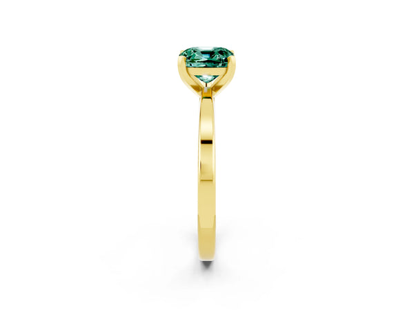 Yellow gold Cushion Cut Green Sapphire Solitaire Engagement Ring with Classic Band and Four-Prong Setting