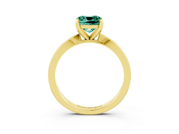 Yellow gold Cushion Cut Green Sapphire Solitaire Engagement Ring with Classic Band and Four-Prong Setting