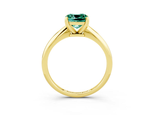 Yellow gold Cushion Cut Green Sapphire Solitaire Engagement Ring with Classic Band and Four-Prong Setting
