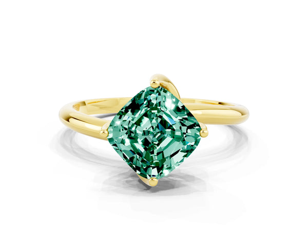 Yellow gold Cushion Cut Green Sapphire Solitaire Engagement Ring with Four-Prong Setting and Classic Band