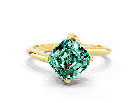 Yellow gold Cushion Cut Green Sapphire Solitaire Engagement Ring with Four-Prong Setting and Classic Band_12