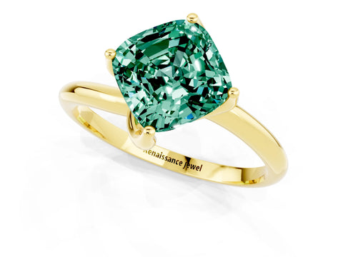 Yellow gold Cushion Cut Green Sapphire Solitaire Engagement Ring with Four-Prong Setting and Classic Band_13