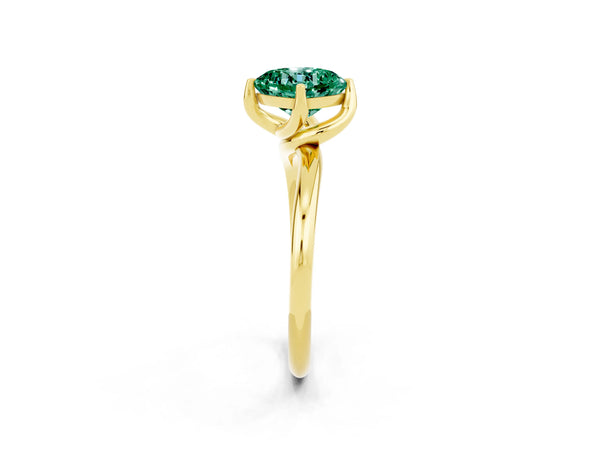 Yellow gold Cushion Cut Green Sapphire Solitaire Engagement Ring with Four-Prong Setting and Classic Band