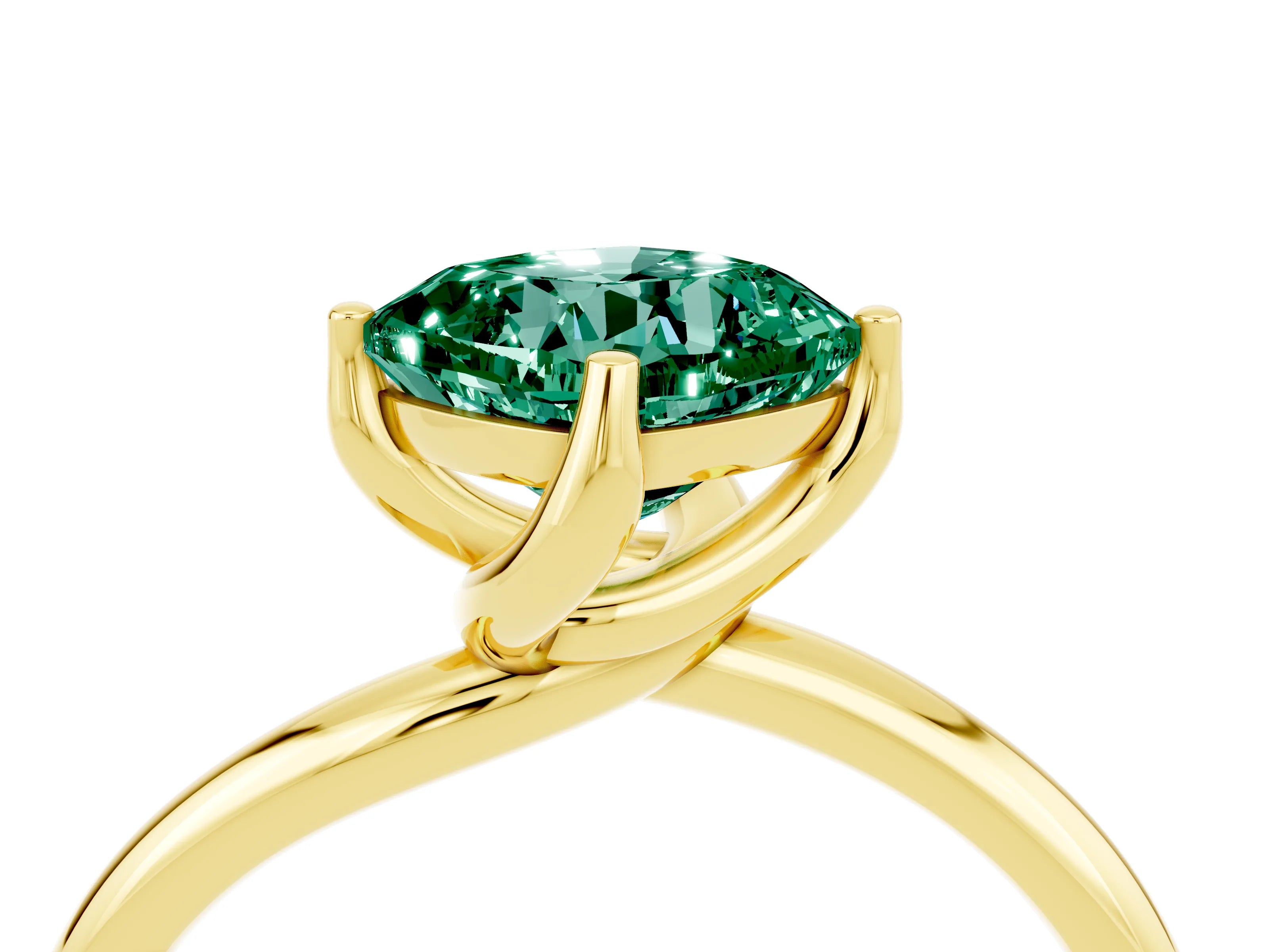 Yellow gold Cushion Cut Green Sapphire Solitaire Engagement Ring with Four-Prong Setting and Classic Band_16