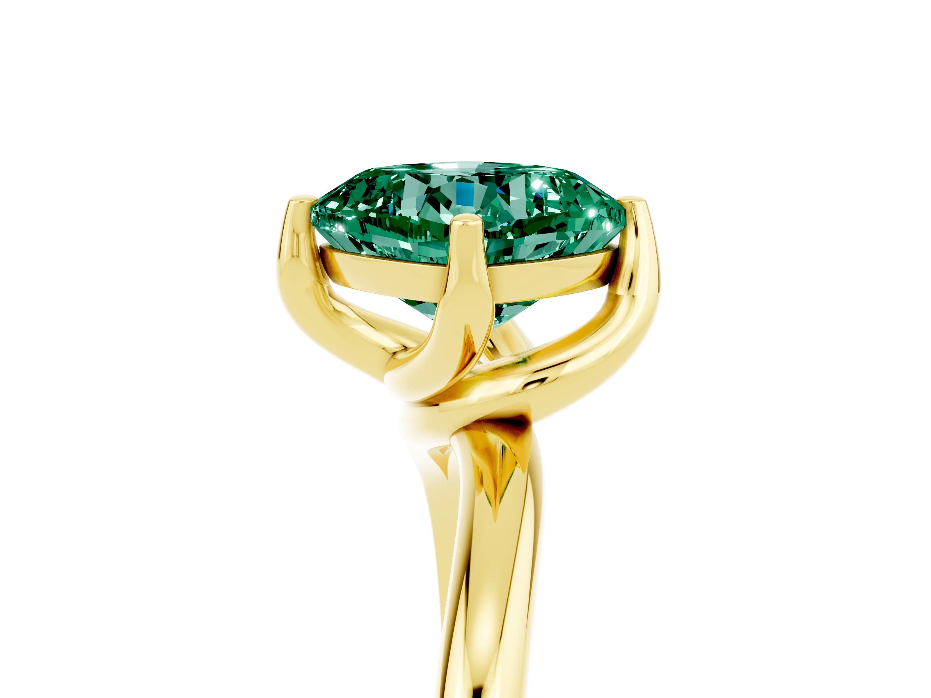 Yellow gold Cushion Cut Green Sapphire Solitaire Engagement Ring with Four-Prong Setting and Classic Band_17