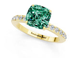 Yellow gold Cushion Cut Green Sapphire Solitaire Engagement Ring with Pavé Band and Four-Prong Setting_1