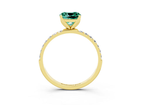 Yellow gold Cushion Cut Green Sapphire Solitaire Engagement Ring with Pavé Band and Prong Setting_3