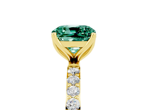 Yellow gold Cushion Cut Green Sapphire Solitaire Engagement Ring with Pavé Band and Prong Setting_5