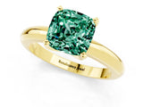Yellow gold Cushion Cut Green Sapphire Solitaire Engagement Ring with Round Band and Four-Prong Setting_1