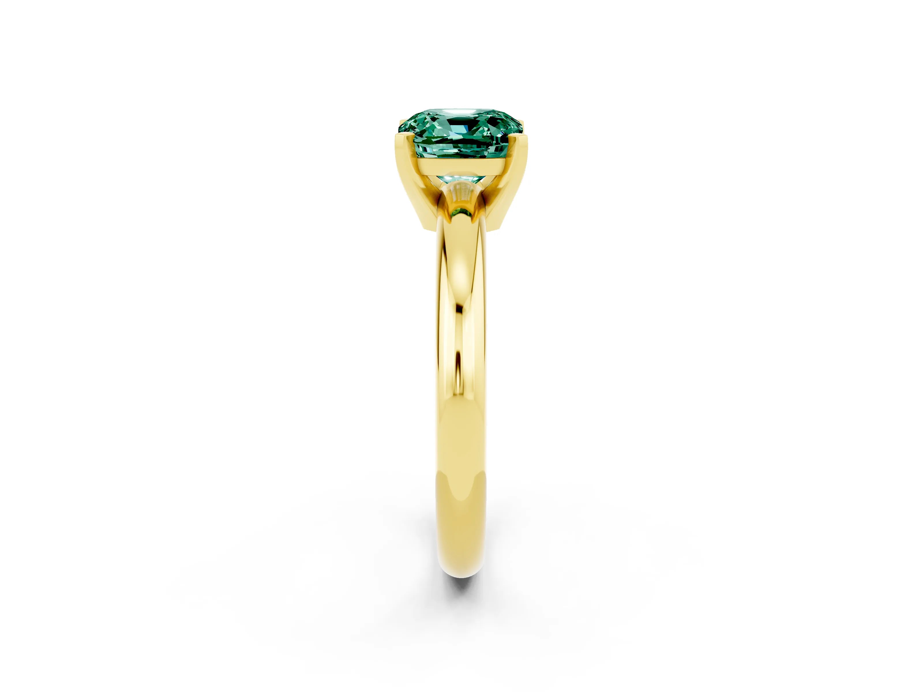 Yellow gold Cushion Cut Green Sapphire Solitaire Engagement Ring with Round Band and Four-Prong Setting_2