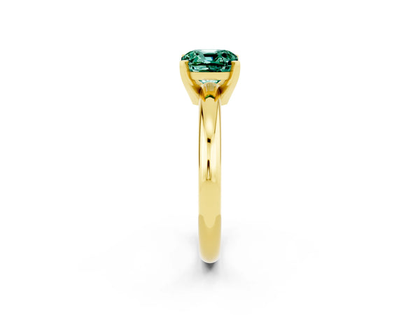 Yellow gold Cushion Cut Green Sapphire Solitaire Engagement Ring with Round Band and Four-Prong Setting