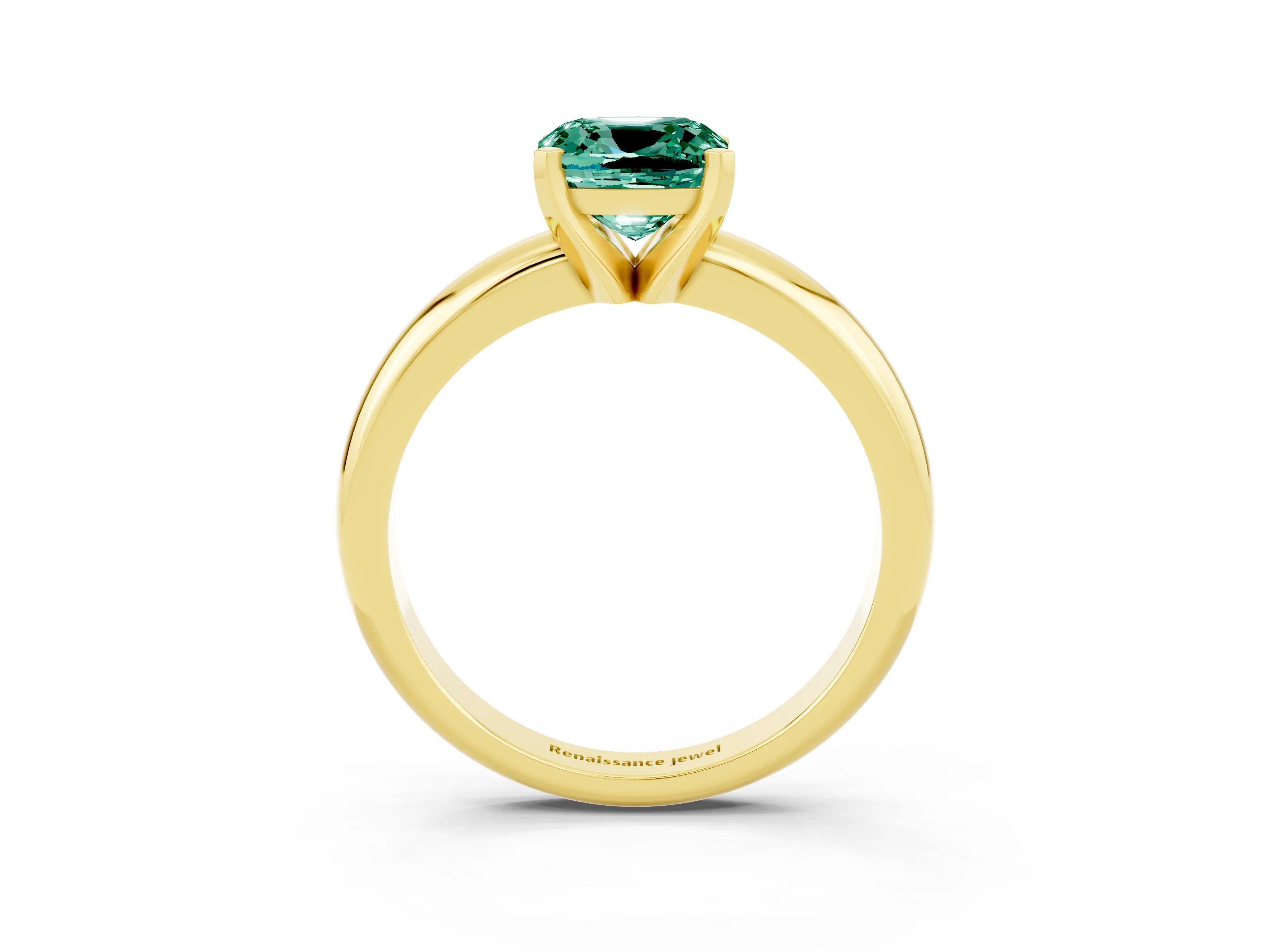 Yellow gold Cushion Cut Green Sapphire Solitaire Engagement Ring with Round Band and Four-Prong Setting_3