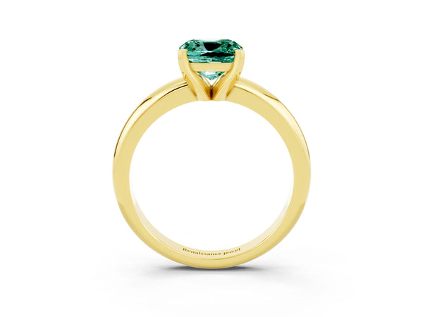 Yellow gold Cushion Cut Green Sapphire Solitaire Engagement Ring with Round Band and Four-Prong Setting