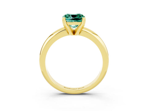Yellow gold Cushion Cut Green Sapphire Solitaire Engagement Ring with Round Band and Four-Prong Setting_3