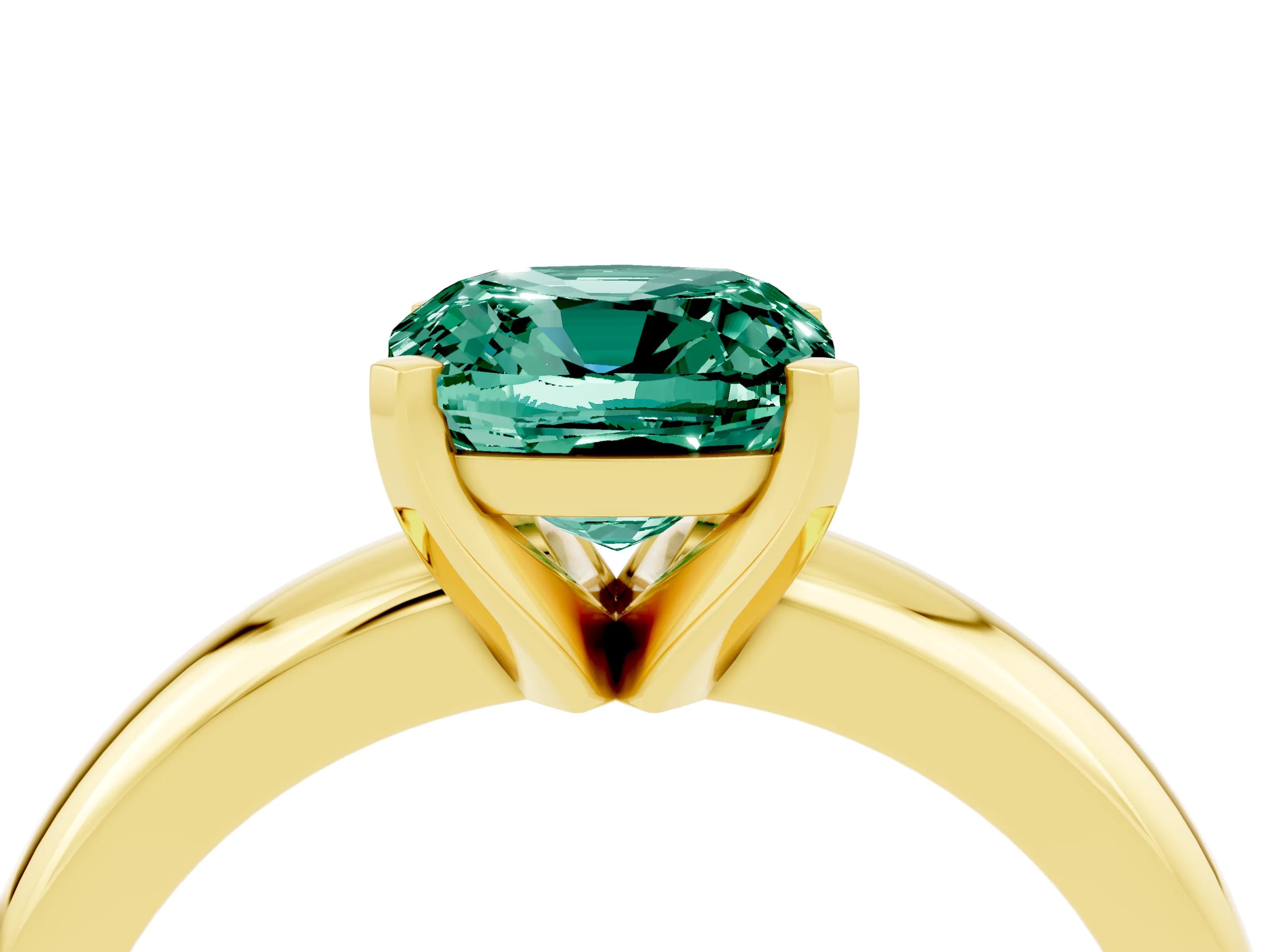 Yellow gold Cushion Cut Green Sapphire Solitaire Engagement Ring with Round Band and Four-Prong Setting_4