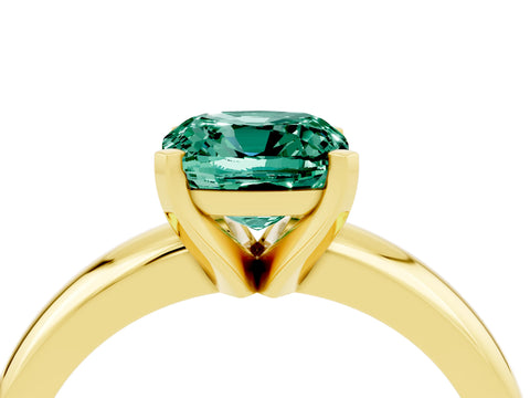 Yellow gold Cushion Cut Green Sapphire Solitaire Engagement Ring with Round Band and Four-Prong Setting_4