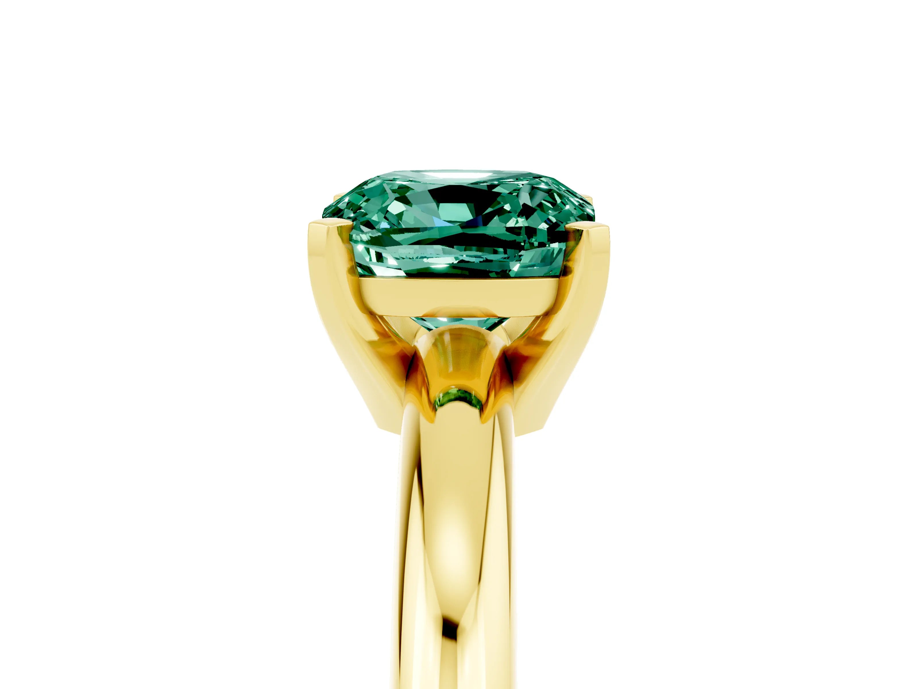 Yellow gold Cushion Cut Green Sapphire Solitaire Engagement Ring with Round Band and Four-Prong Setting_5