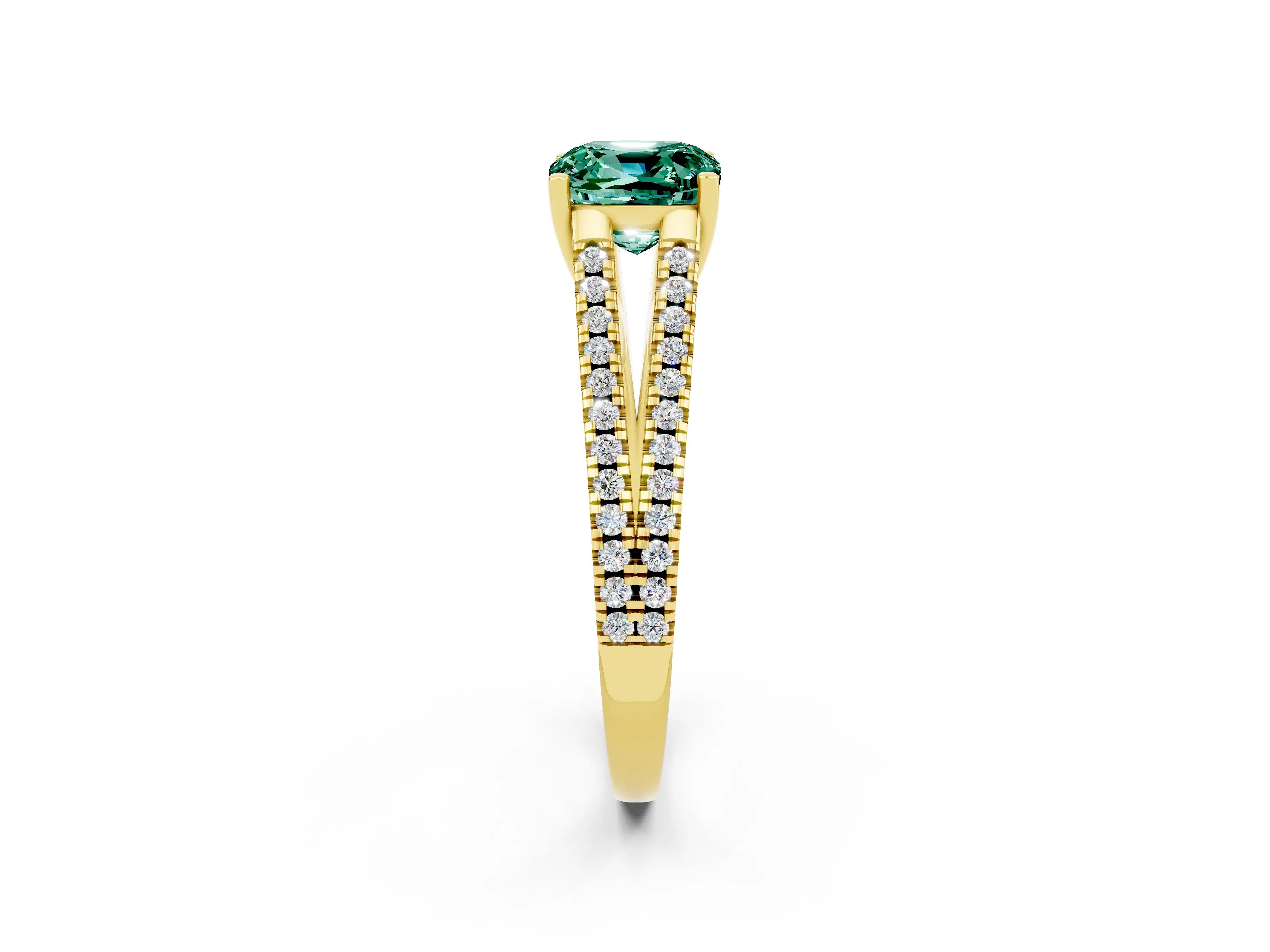 Yellow gold Cushion Cut Green Sapphire Solitaire Engagement Ring with Split Shank Pavé Band_2